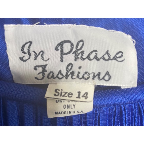 80s Drop Waist Formal Chiffon Dress Royal Blue Micro Pleat Midi Ruffle - Picture 9 of 11